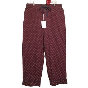 PajamaGram Lounge pants wine with blue print elastic waist & tie  Cotton XL NWT